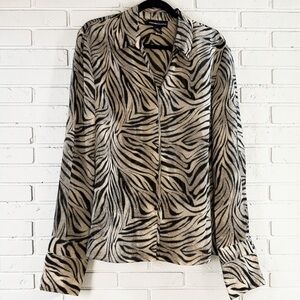 Norton McNaughton Zebra Print Button Front Blouse Animal Print Size 18